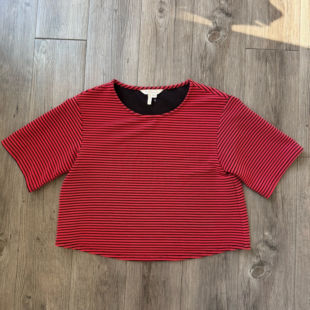 BCBGeneration | Red & Black Striped Boxy Crop Top | XS/S